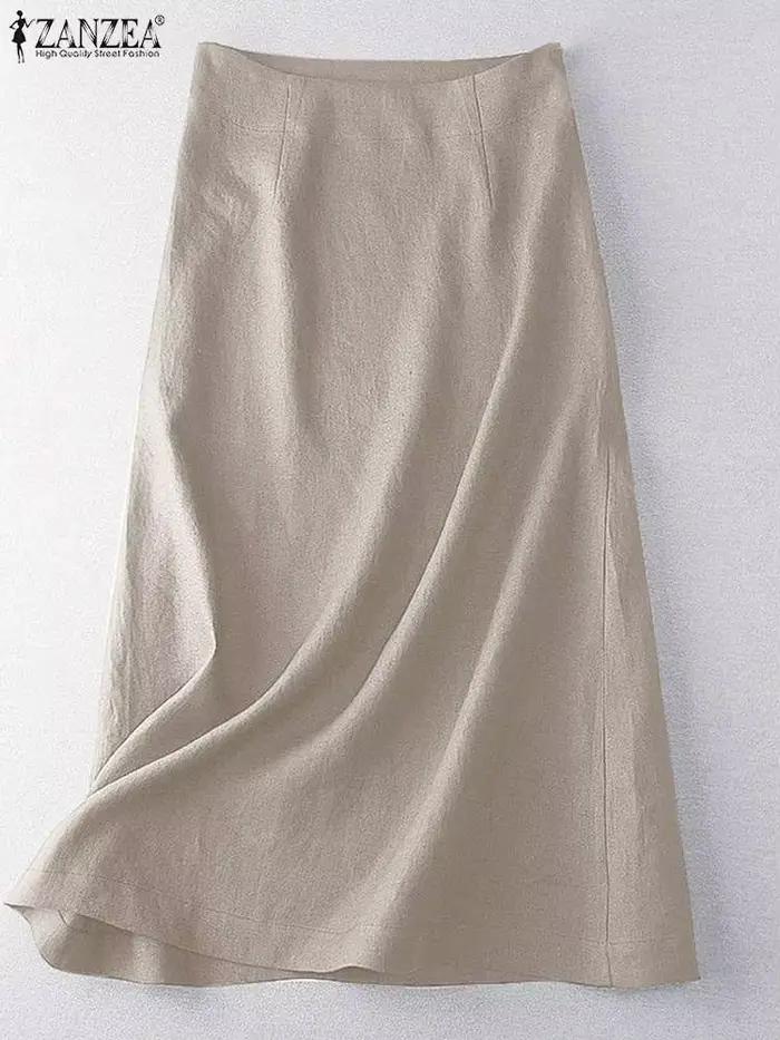 Jupe ample femme ZANZEA couleur unie coton mi-mollet ajustement lâche décontracté vintage mode occasions diverses
