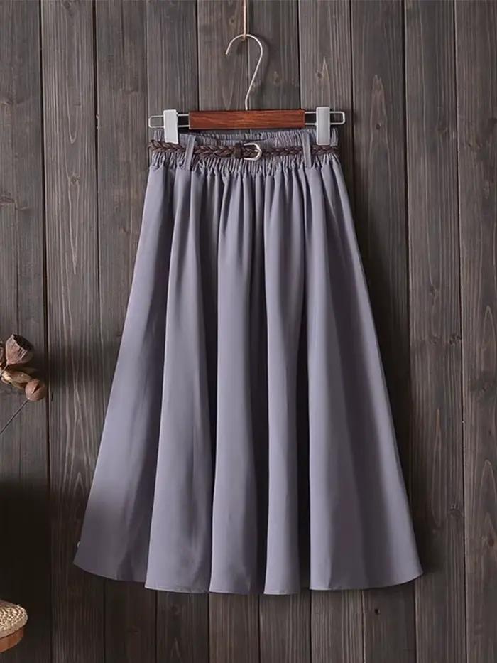 Midi genou longueur jupe d'été femmes avec ceinture mode coréenne dames taille haute plissée a-ligne