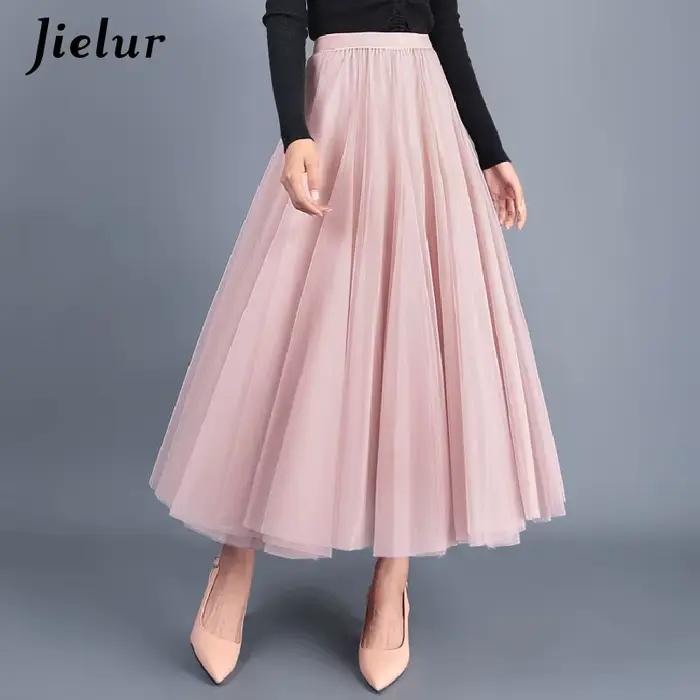 Jielur jupes femmes automne 3 couches princesse Tulle maille Jupe plissée Saia femme