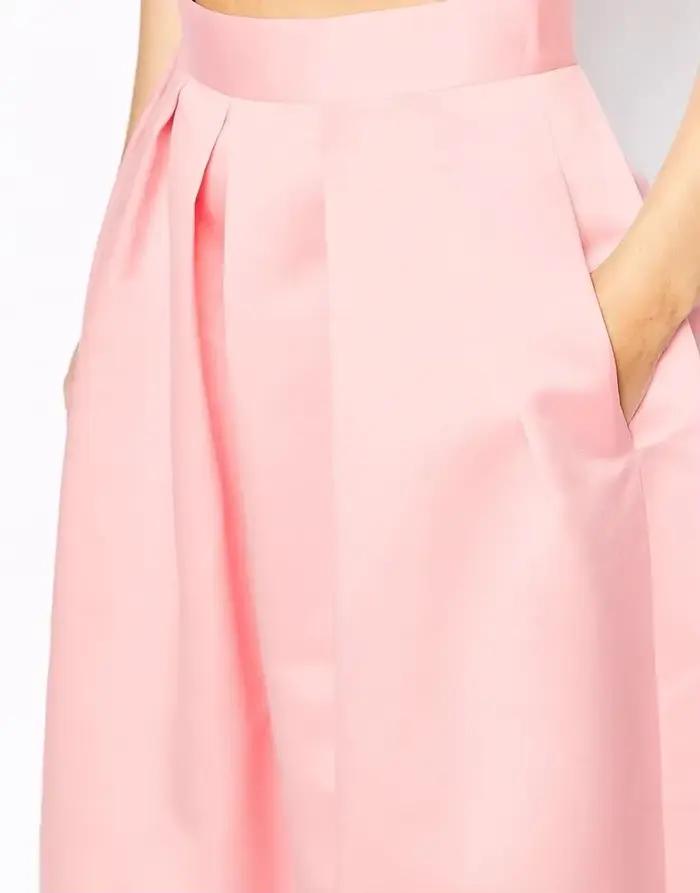 Jupes trapèze plissées en satin rose pour dames