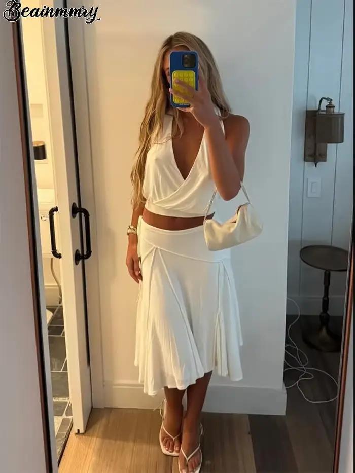 Jupe midi asymétrique plissée taille haute pour femme