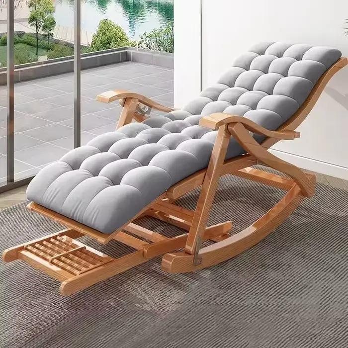 Chaise à bascule en bambou naturel avec pédale de Massage, Chaise longue pliable pour voyage, mobilier d'extérieur, salon, chambre à coucher