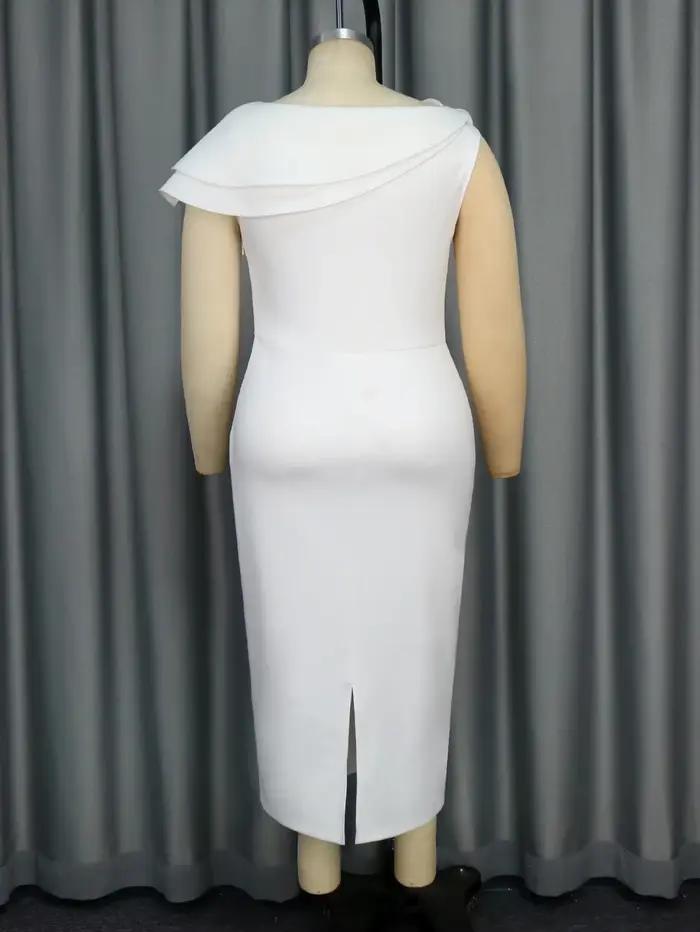 Robe mi-longue blanche à manches courtes pour femmes