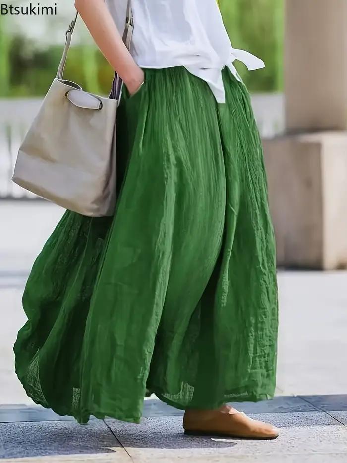 Jupe longue vintage polyester décontractée pour femmes couleur unie polyvalente printemps été automne occassions spéciales