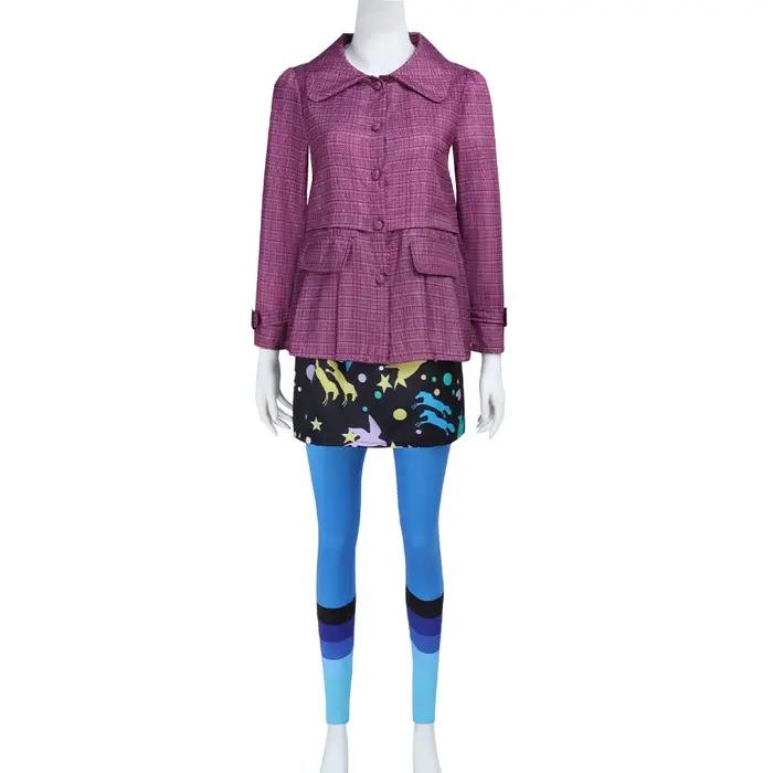Déguisement Luna Lovegood Complet Costume "Loufoca" Veste Rose Jupe Imprimée Legging Bleu Tenue Halloween pour Femmes