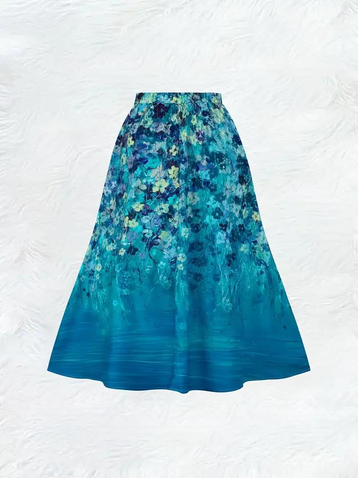 Jupe midi plissée taille haute élastique unie pour femme