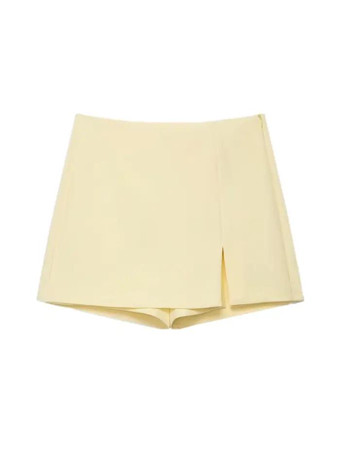 Jupe-short taille haute pour femme avec fente avant et fermeture éclair latérale