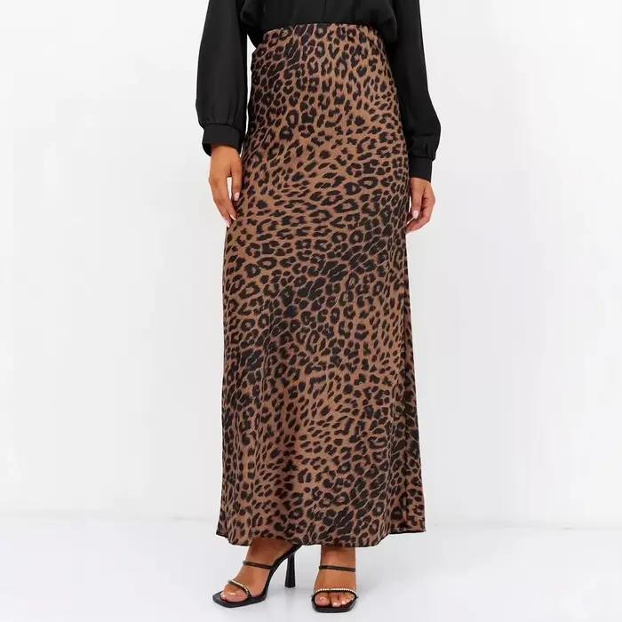 Jupe en satin, robe sexy imprimé léopard, robe soyeuse élastique taille haute