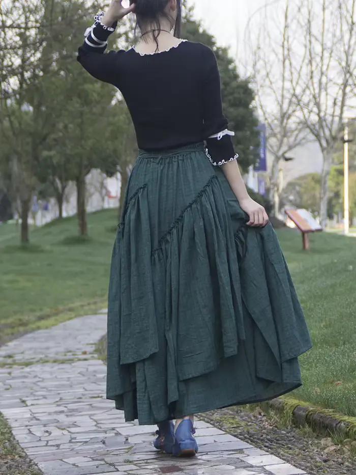 Jupe longue médiévale en coton et lin pour femme