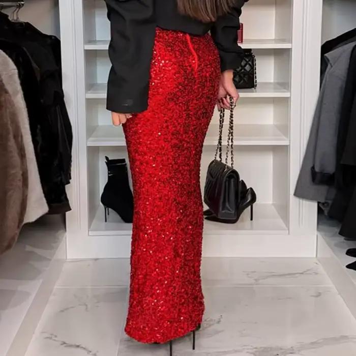 Jupe à sequins taille haute élastique pour femme