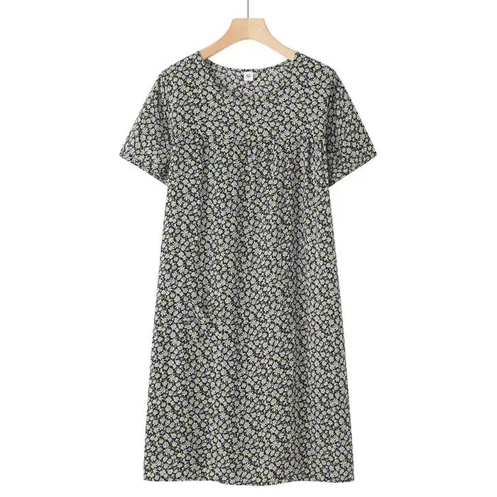 Nouvelle chemise de nuit grande taille, chemise de nuit à manches courtes pour femmes d'âge moyen et âgées, version fine d'été, robe ample pour la maison pour maman