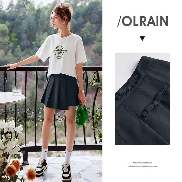 Jupe plissée OLrain élégante gris anthracite pour femmes, style bureau dame, effet rajeunissant, collection été 2026, mini haut genou, polyester viscose