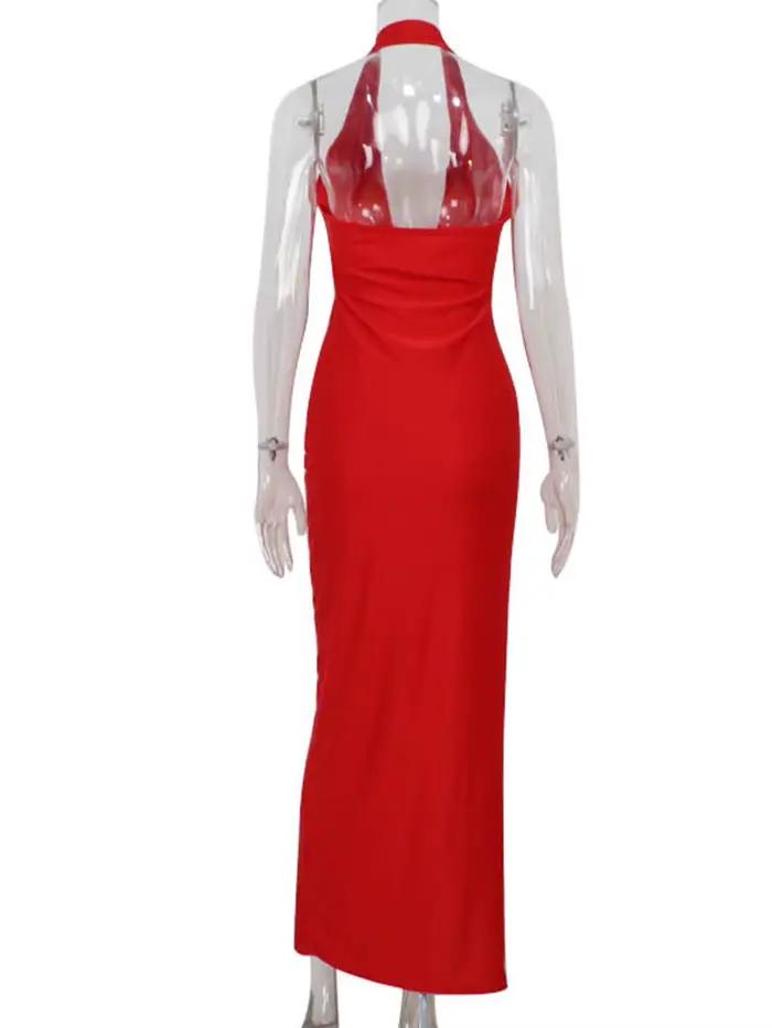 Robe d'été sexy dos nu rouge et noire pour femme, élégante robe de soirée d'anniversaire, robe longue moulante de luxe pour bal de promo, Vestidos