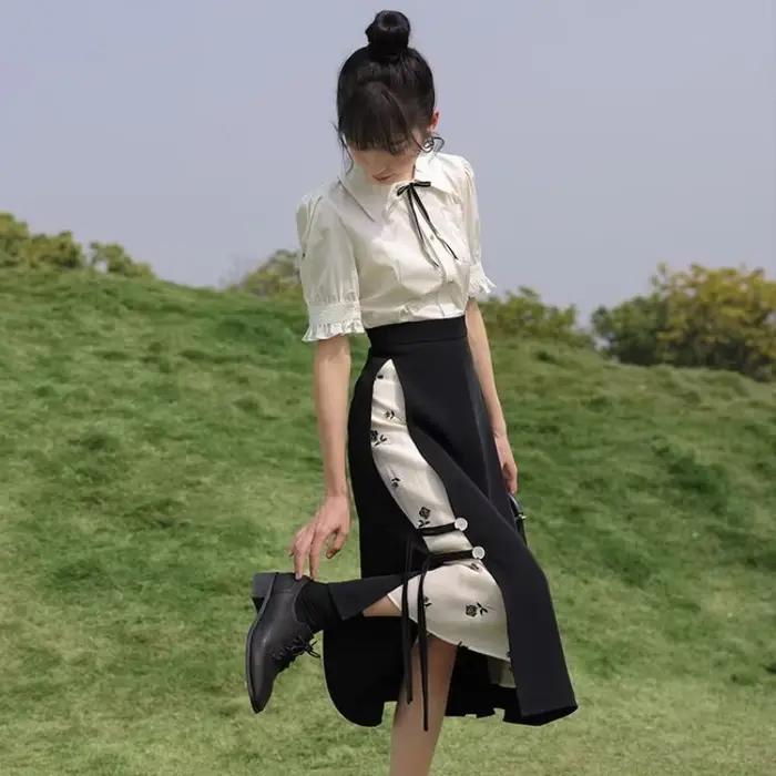 Jupes taille haute de style chinois pour femmes