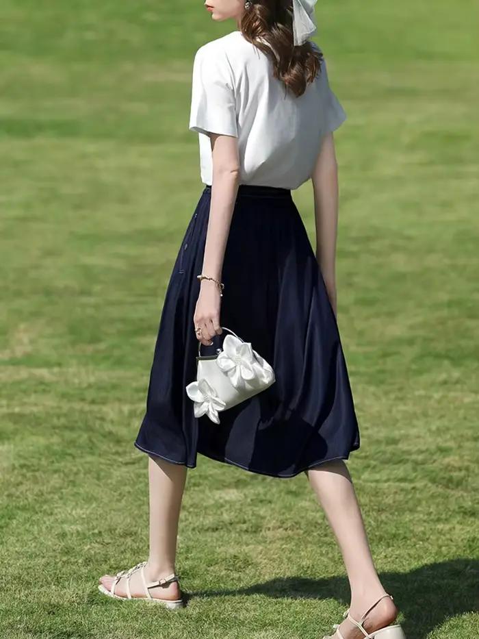 I BELIEVE YOU Jupe midi en jean bleu foncé pour femme