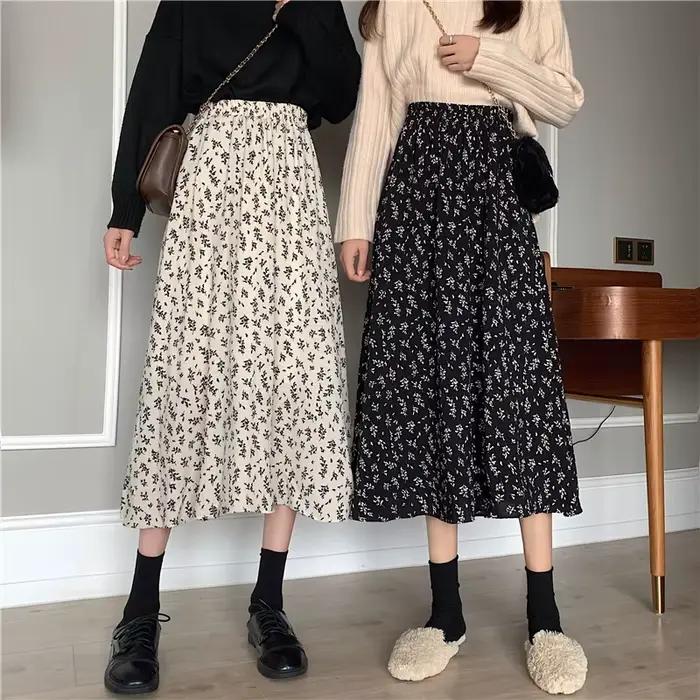 Jupes longues plissées à imprimé floral vintage