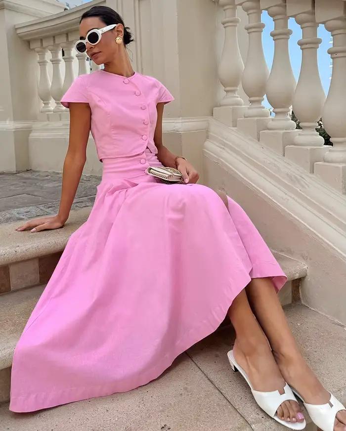 Ensemble jupe longue élégante style français pour femme