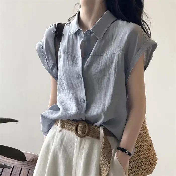 Chemisier en lin léger et transparent à manches longues pour femme