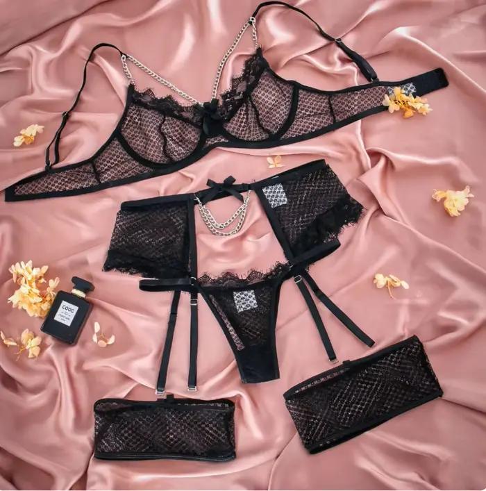 Lingerie sous-vêtements soutiens-gorge ensembles dentelle jarretière Lingerie femmes intimes 2024 soutien-gorge à armatures et culotte tongs dames ensemble de sous-vêtements