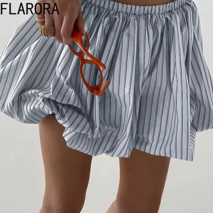 FLARORA mode rayé Patchwork a-ligne jupes femme taille haute bulle jupe plissée douce rue