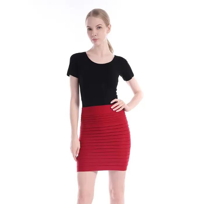 Jupe plissée élastique taille haute moulante Mini