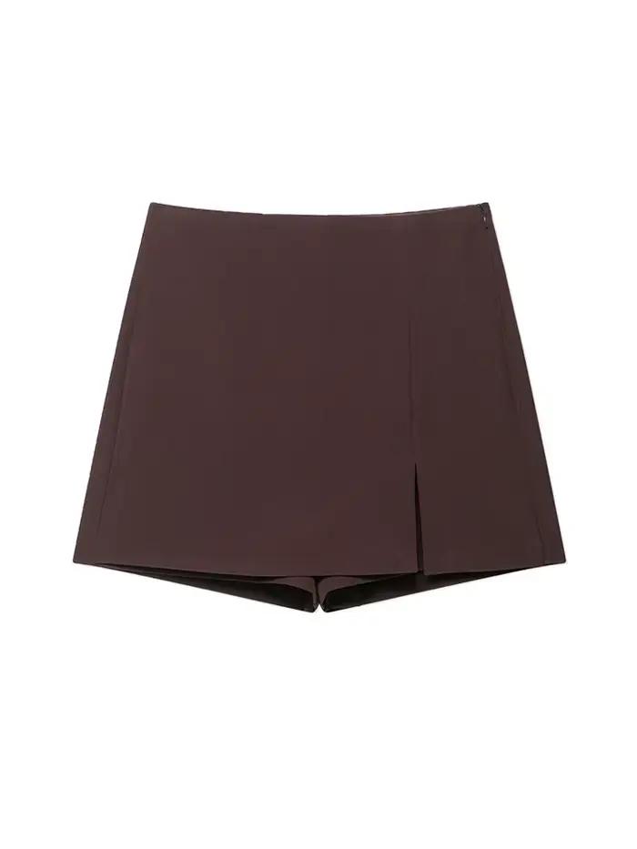 Jupe-short taille haute pour femme avec fente avant et fermeture éclair latérale
