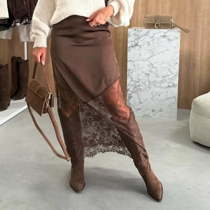 Jupe longue en dentelle taille haute style bohème pour femme