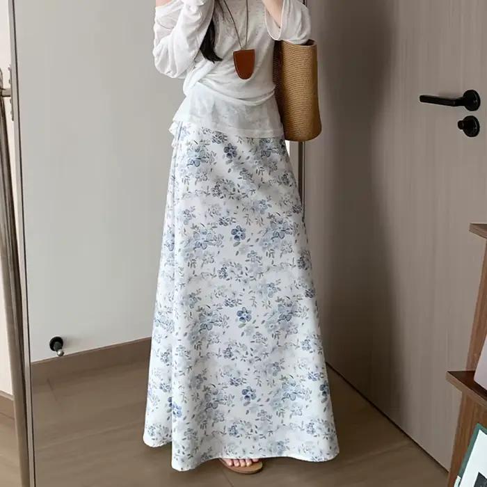 Nouvelles jupes longues évasées à motifs floraux pour femme