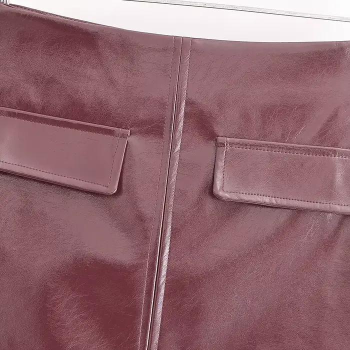 Jupe mini moulante unie en similicuir PU pour femme