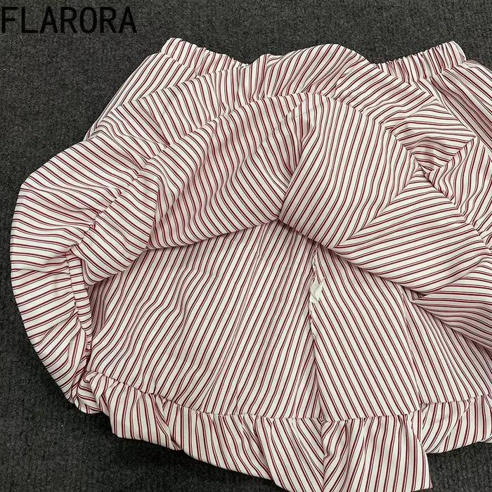 FLARORA mode rayé Patchwork a-ligne jupes femme taille haute bulle jupe plissée douce rue