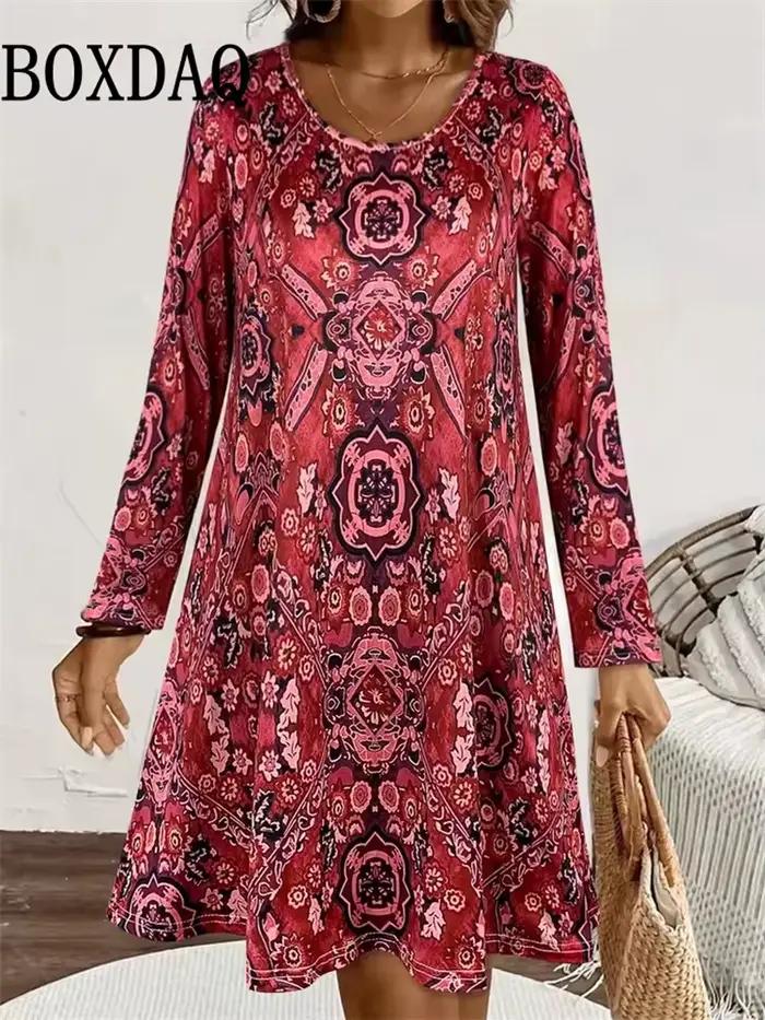 Robe d'automne pour femmes, style Boho Vintage ethnique, motif imprimé Floral, vêtements féminins élégants, manches longues, robes de soirée, nouvelle collection 2025