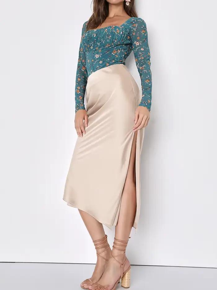 Jupe asymétrique longue en Satin noir pour femmes