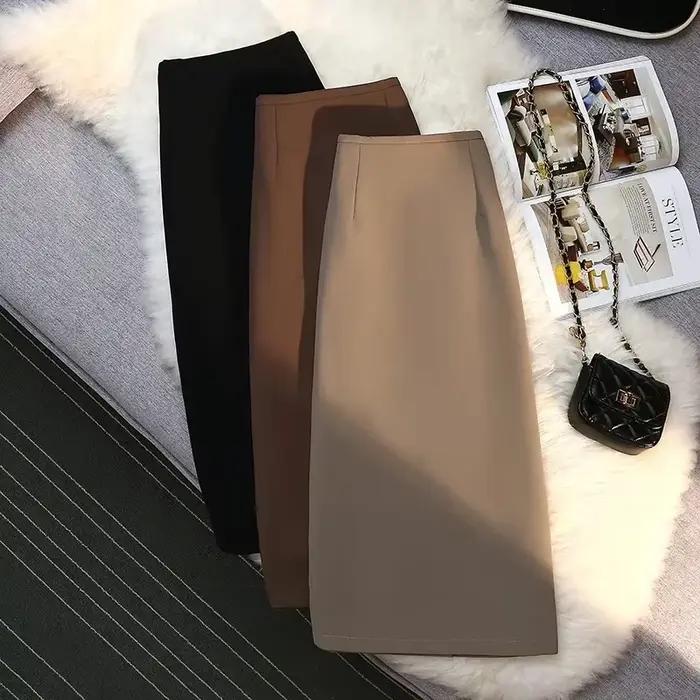 2025 jupes formelles élégantes femme automne nouvelle mode taille haute drapé longue marron costume jupe fermeture éclair femmes