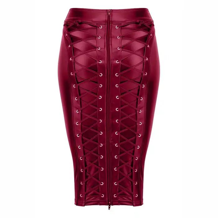 Jupe crayon zippée à lacets en cuir pour femme, robe Steampunk
