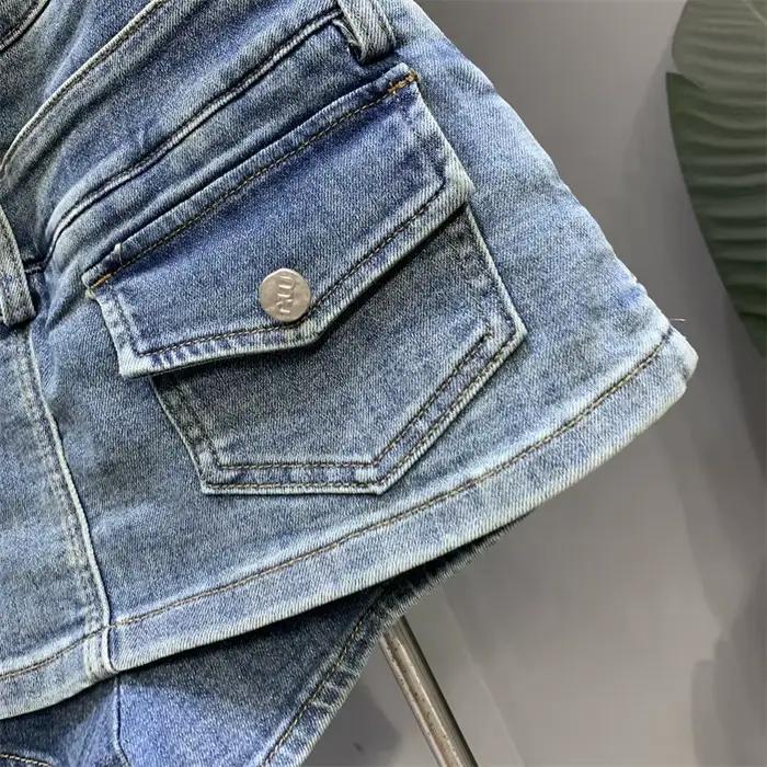 Jupe courte en jean effet deux pièces pour femme