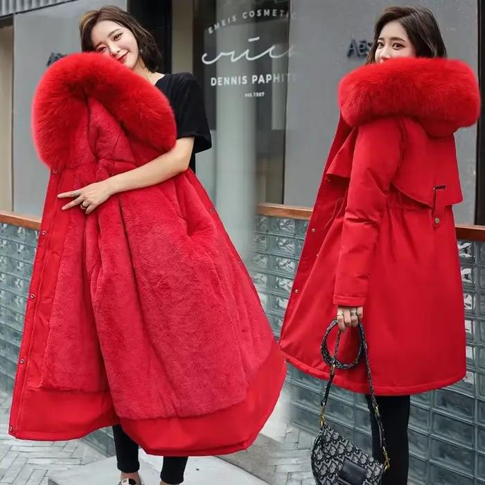 Veste d'hiver 2026 nouvelles femmes Parka vêtements Long manteau doublure en laine à capuche col de fourrure épais chaud
