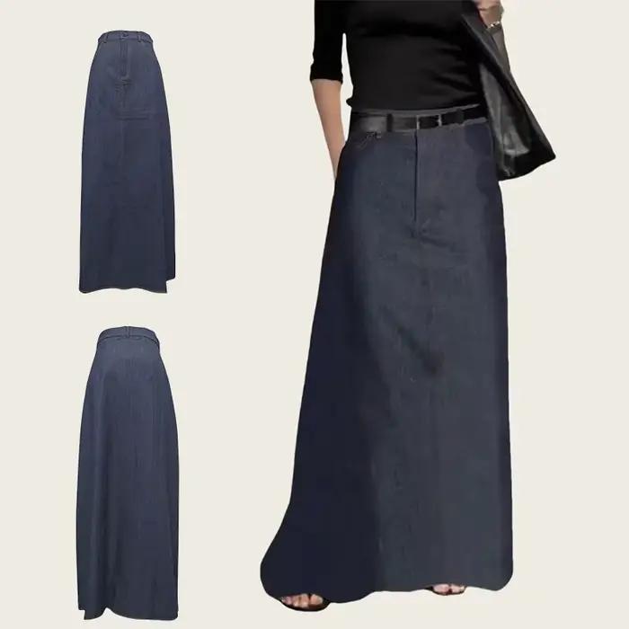 Krisstargirl 2025 été nouvelle mode Denim jupes pour femmes Imitation h-ligne taille haute poches ample femme bleu Maxi jupe