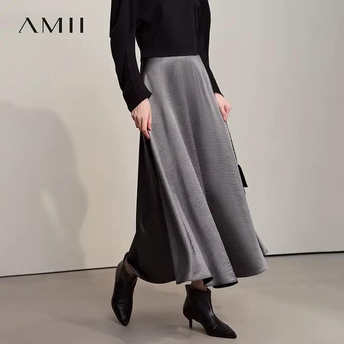 AMII femmes jupe ample longue a-jupe Satin jupes