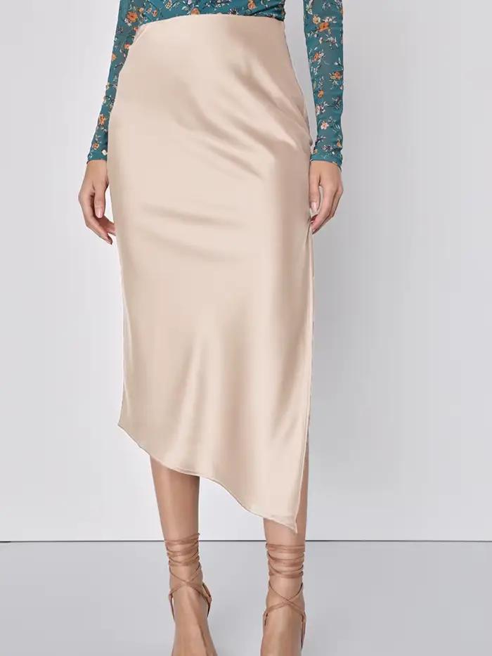 Jupe asymétrique longue en Satin noir pour femmes