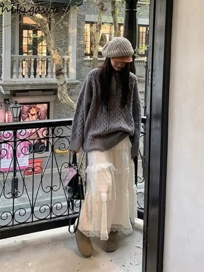 Femmes vêtements doux Jupe longue Patchwork dentelle