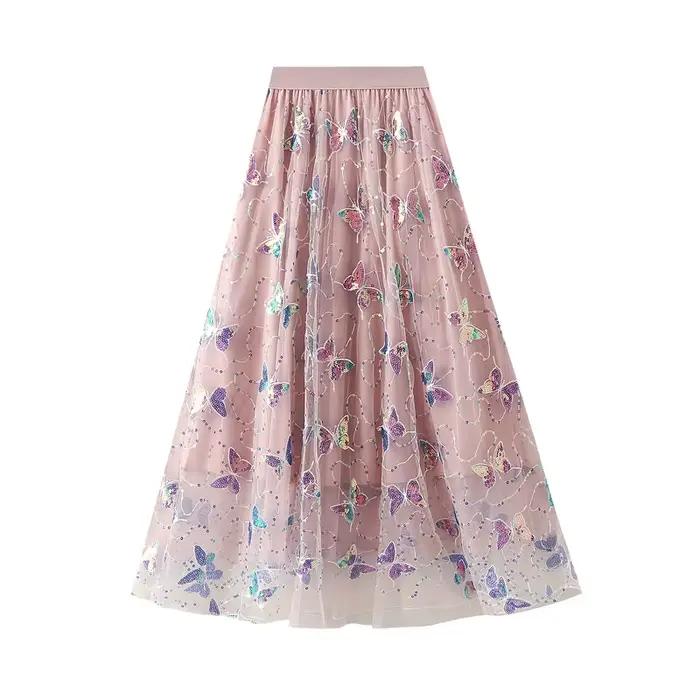 Jupe longue en Tulle à paillettes et papillons pour femmes