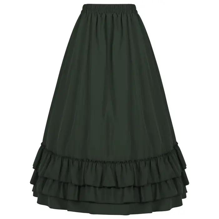 Jupe victorienne longue taille haute à volants marron