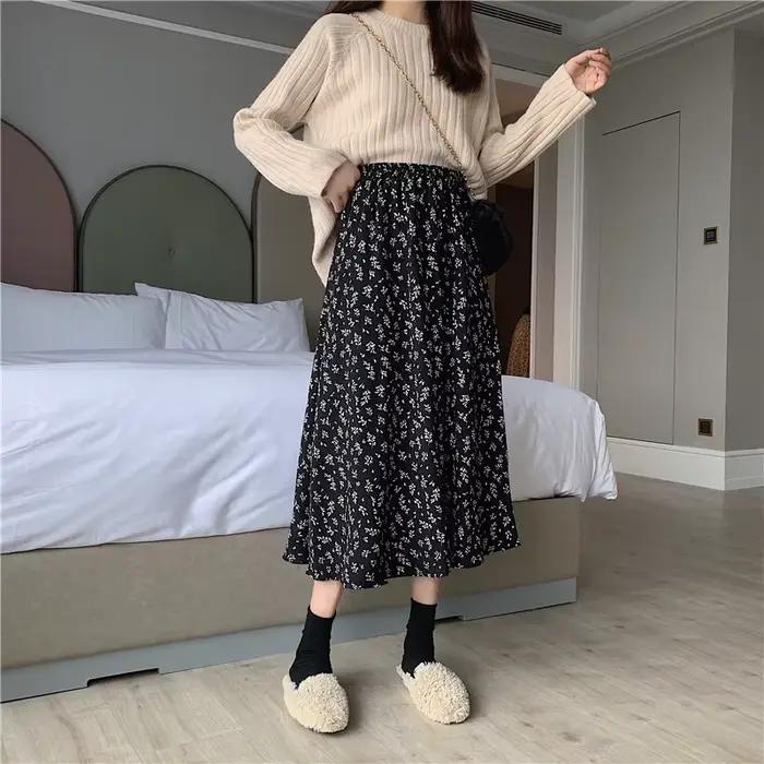 Jupes longues plissées à imprimé floral vintage