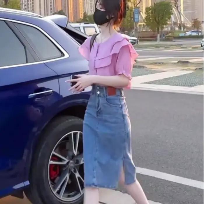 Femme élégante jupe en jean Chic et élégant jupes