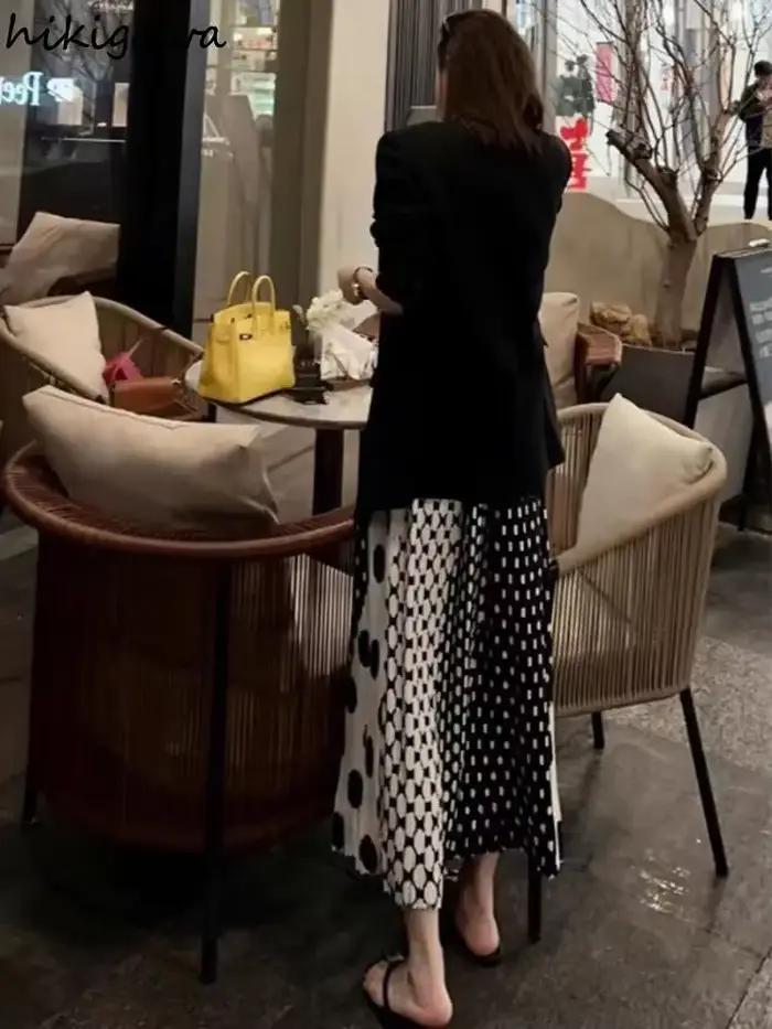 Jupes d'été pour femmes 2025 Faldas Mujer De Moda taille haute a-ligne Vintage à pois Jupe ample plissée