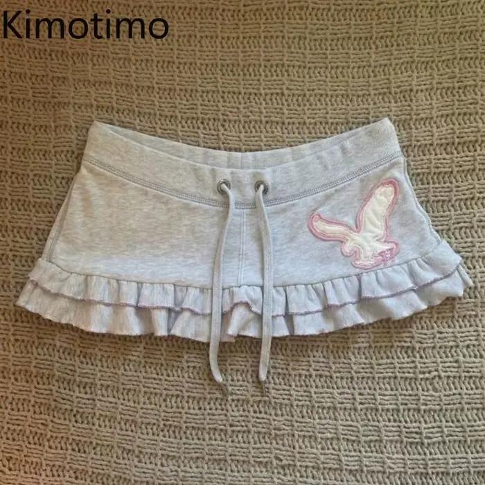 Kimotimo Mini-jupe grise à volants style rétro américain pour femme