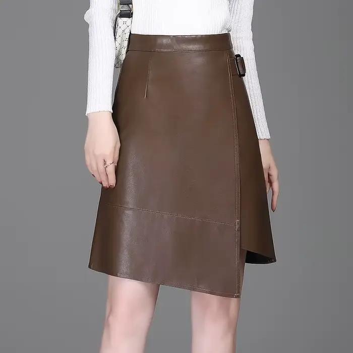 Femmes asymétrique Pu cuir jupe courte femmes Sexy tenue de club genou longueur jupes automne hiver femme mode jupe 3 couleurs