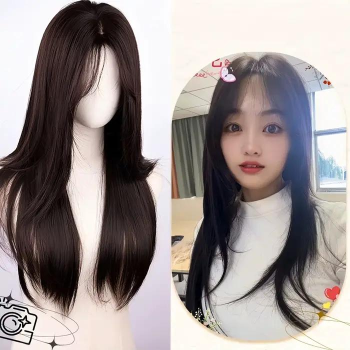 Perruque synthétique lisse noire naturelle de 28 pouces, idéale pour les carnavals, la Saint-Patrick et la rentrée scolaire