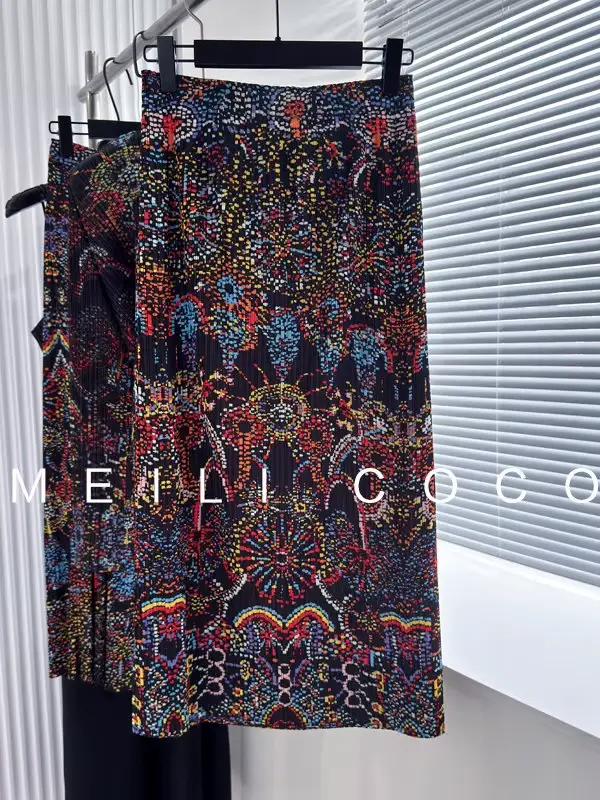 Jupe mi-longue plissée à imprimé Floral coloré pour femmes