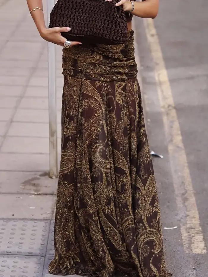 SUCHCUTE – jupes marron à imprimé vintage pour femmes, jupe longue élégante style Boho, Grunge Fairycore, esthétique Y2K, tenues des années 2000